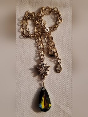 Kirks Folly Gold Starburst Pendant Necklace with Black Teardrop